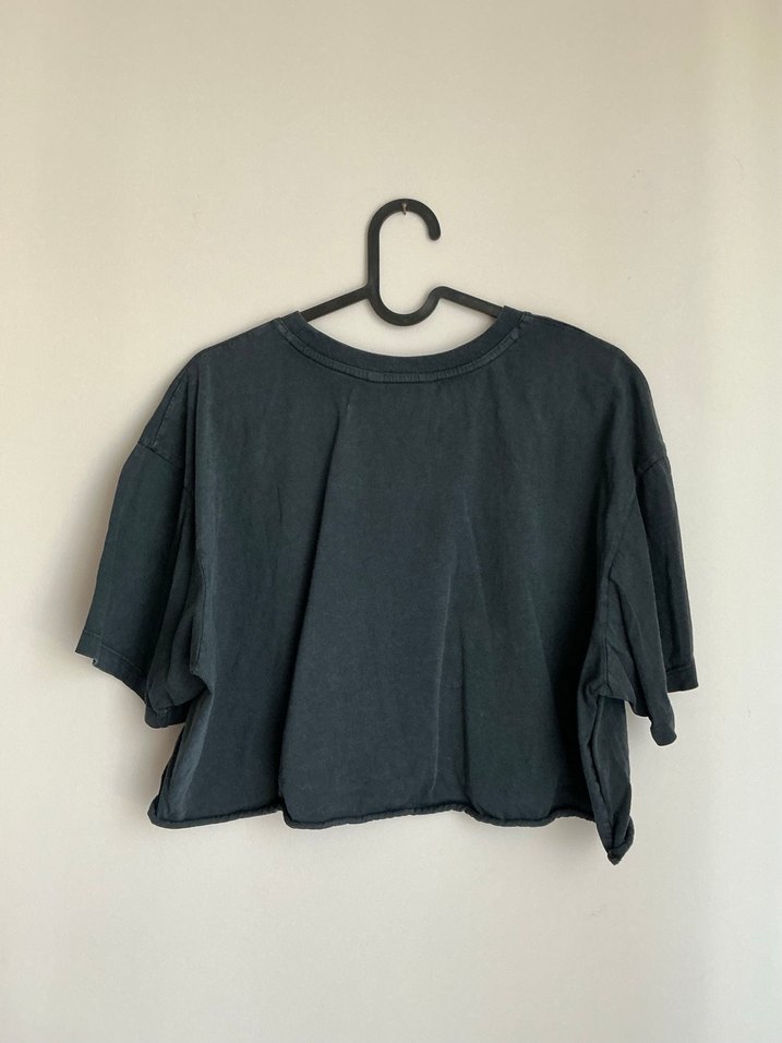 Siyah Biker Baskılı Crop Tişört - Görsel 2