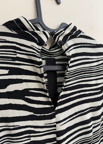 Zebra Desenli Uzun Kollu Pilili Kadın Elbise - Görsel 2