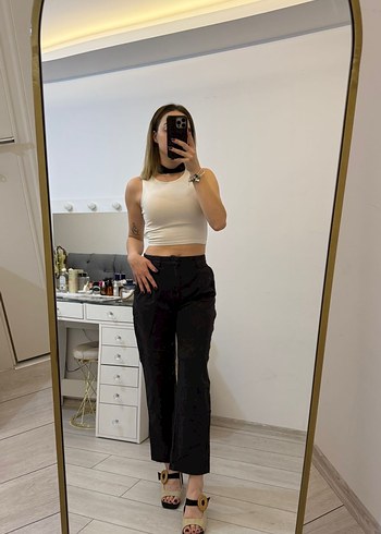 Pull&Bear Sade Bej Midi Kumaş Pantolon - Görsel 2