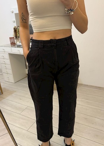 Pull&Bear Sade Bej Midi Kumaş Pantolon - Görsel 3