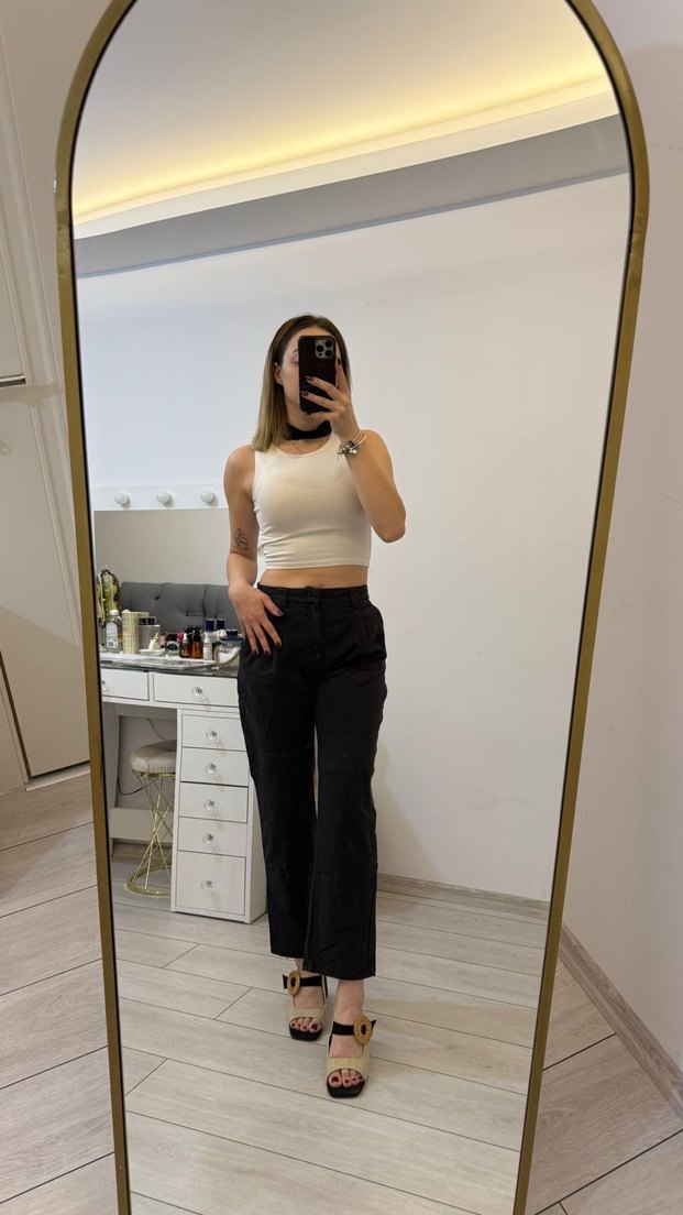 Pull&Bear Sade Bej Midi Kumaş Pantolon - Görsel 2