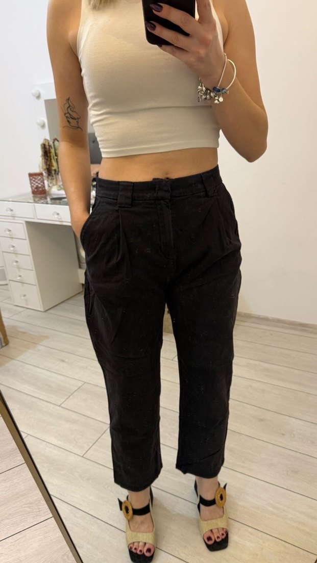 Pull&Bear Sade Bej Midi Kumaş Pantolon - Görsel 3
