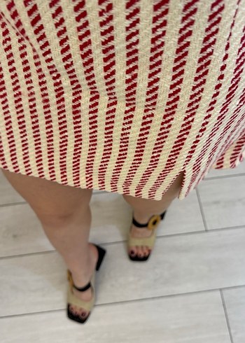 Pembe Çizgili Pamuk Mini Etek - Görsel 2