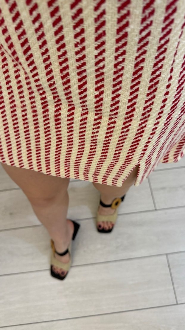 Pembe Çizgili Pamuk Mini Etek - Görsel 2