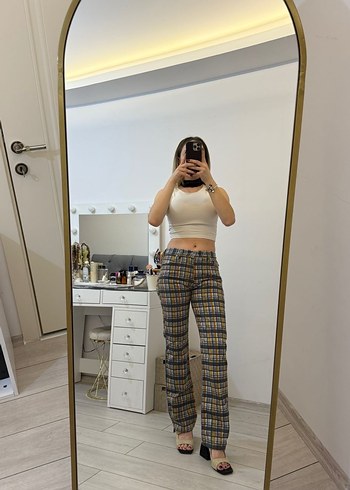 Ekose Desenli Rahat Kesim Kadın Kot Pantolon - Görsel 2