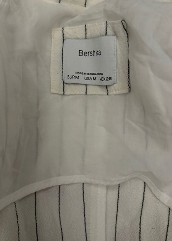Bershka Düğmeli Beyaz çizgi Desenli Midi Blazer - Görsel 3