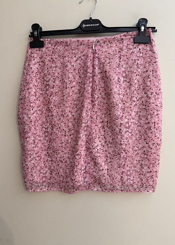 Pembe Çiçekli Mini Etek - Görsel 2