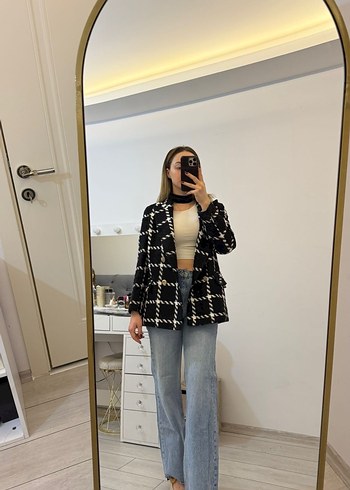 İpekyol Düğmeli Siyah Ekose Kadın Denim Blazer - Görsel 2