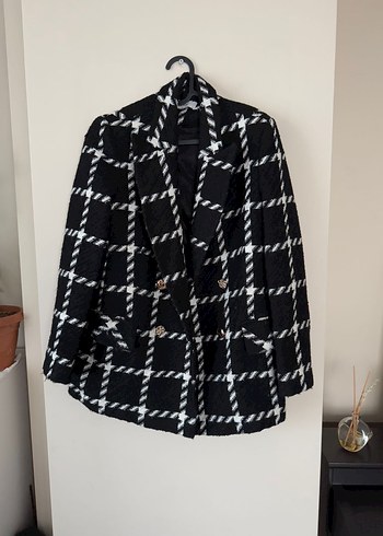 İpekyol Düğmeli Siyah Ekose Kadın Denim Blazer - Görsel 3