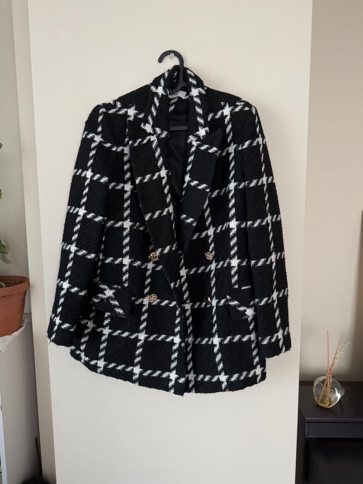 İpekyol Düğmeli Siyah Ekose Kadın Denim Blazer - Görsel 3