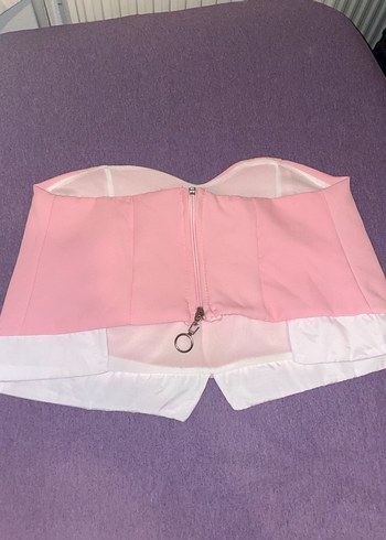 Pembe straplez crop - Görsel 2