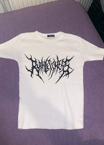 Kızlar için Gotik Baskılı Beyaz Tişört - Görsel 2