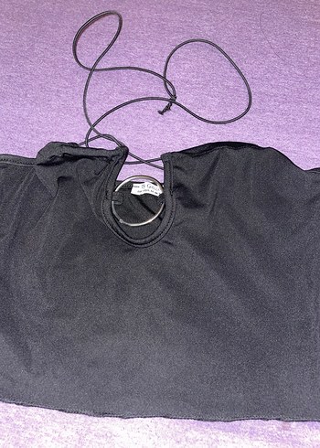 Kadın Siyah Halter Yaka Crop Top - Görsel 2