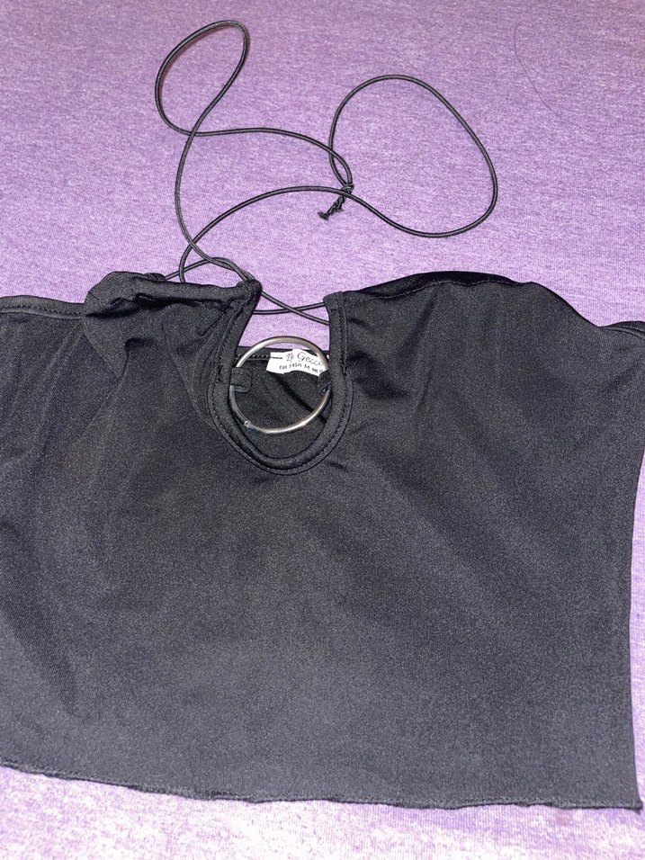 Kadın Siyah Halter Yaka Crop Top - Görsel 2