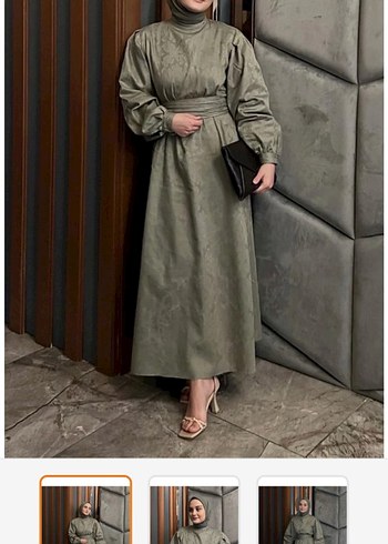 Kadın Kemerli Uzun Keten Elbise - Görsel 3