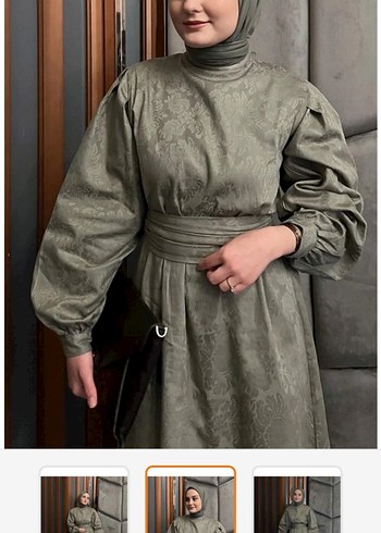 Kadın Kemerli Uzun Keten Elbise - Görsel 2