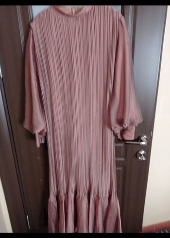 Pembe Piliseli Uzun Kollu Kadın Elbise - Görsel 2