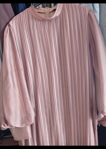 Pembe Piliseli Uzun Kollu Kadın Elbise - Görsel 4