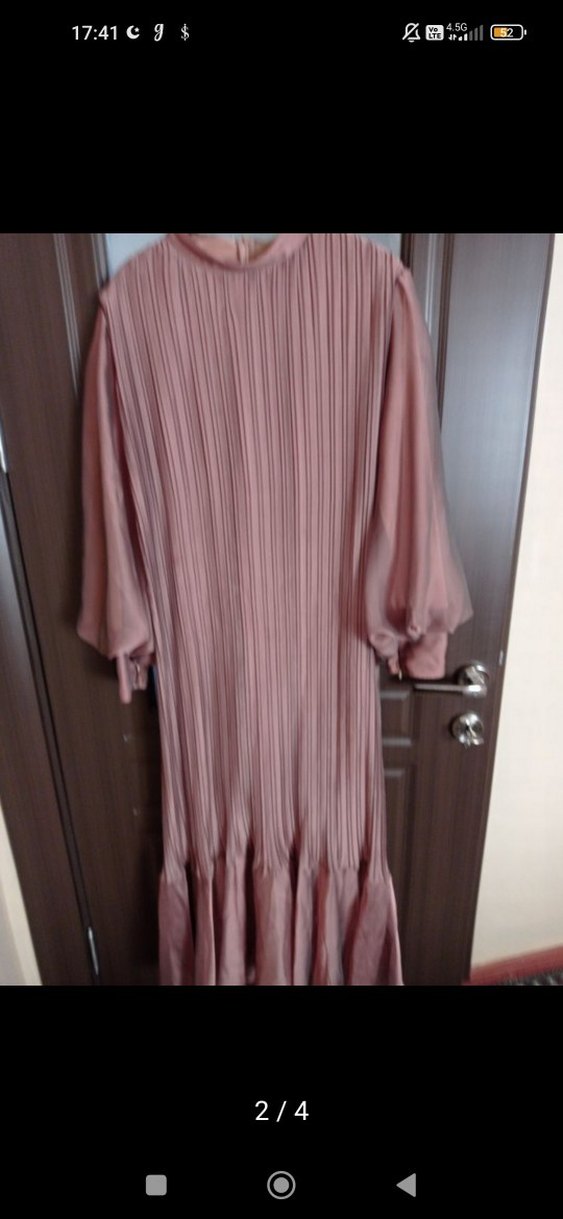 Pembe Piliseli Uzun Kollu Kadın Elbise - Görsel 2