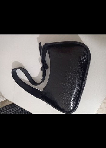 Kemerli Siyah Deri Yılan Desenli Kadın Çanta - Görsel 3