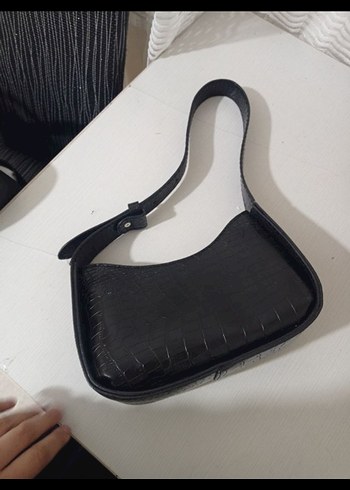 Kemerli Siyah Deri Yılan Desenli Kadın Çanta - Görsel 2