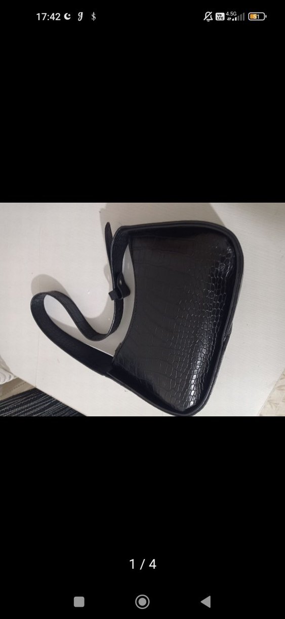 Kemerli Siyah Deri Yılan Desenli Kadın Çanta - Görsel 3