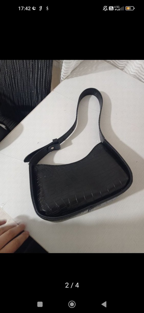 Kemerli Siyah Deri Yılan Desenli Kadın Çanta - Görsel 2