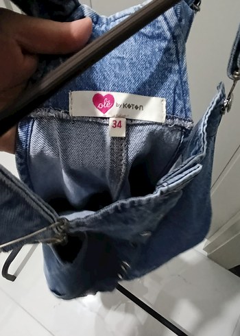 Düğmeli Kot Midi Kadın Salopet - Görsel 3