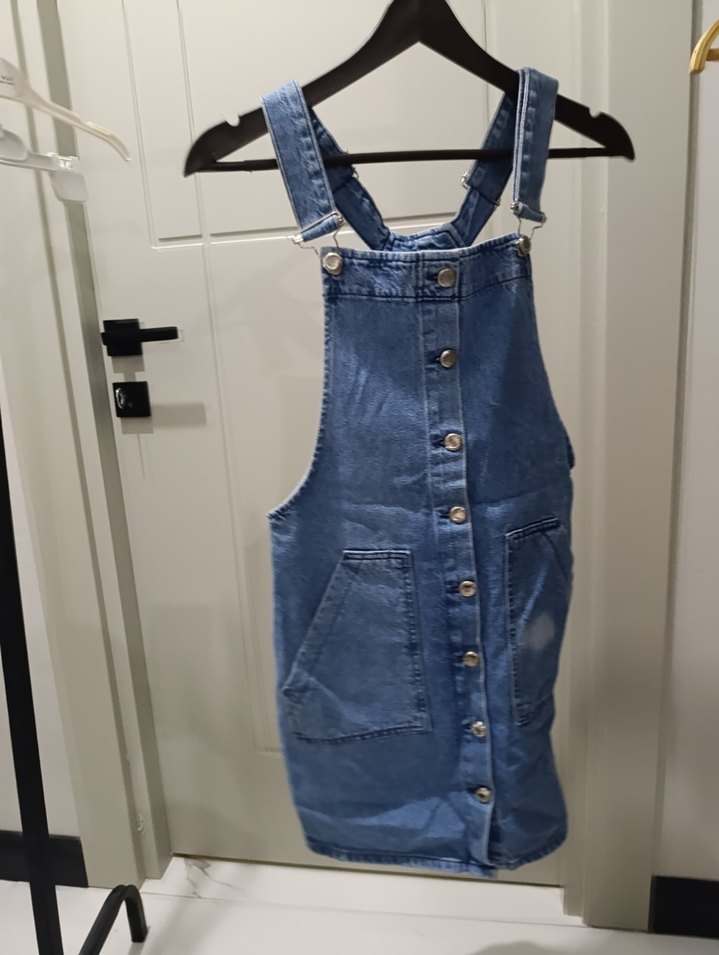 Düğmeli Kot Midi Kadın Salopet - Görsel 2