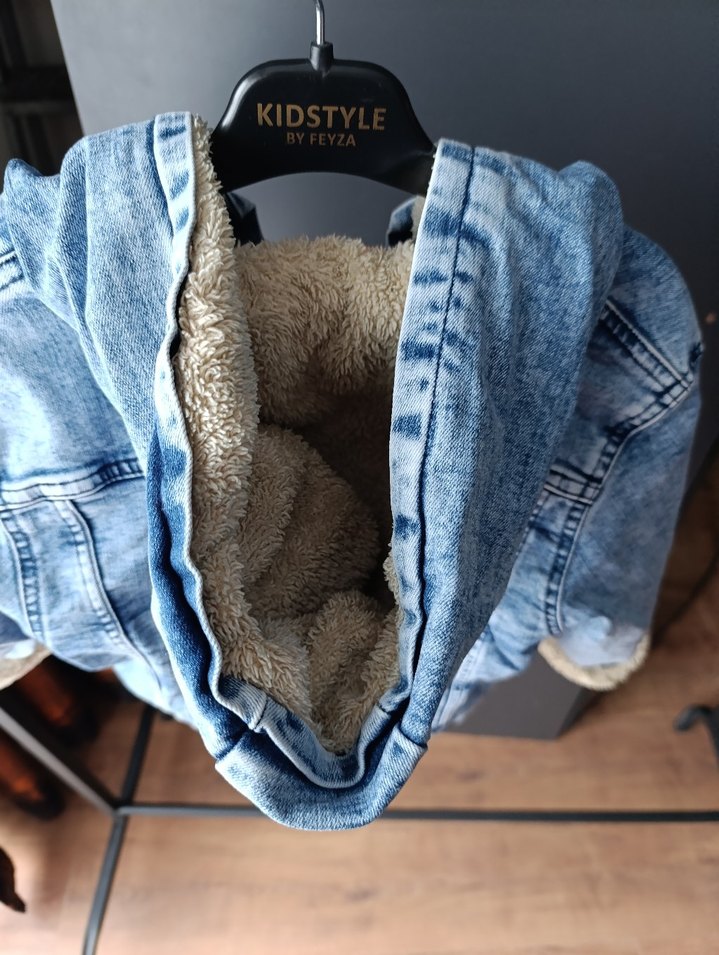 Düğmeli Erkek çocuk Kot mont, İç Yumuşak kürklü kışlık mont - Görsel 4