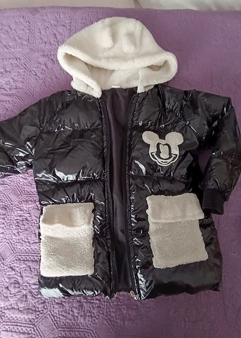 Kürklü Siyah Mickey Baskılı şismeerkek çocuk Montu - Görsel 2