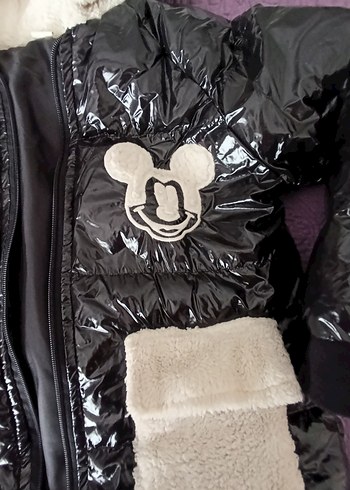 Kürklü Siyah Mickey Baskılı şismeerkek çocuk Montu - Görsel 3