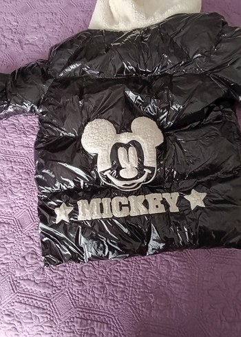 Kürklü Siyah Mickey Baskılı şismeerkek çocuk Montu - Görsel 5