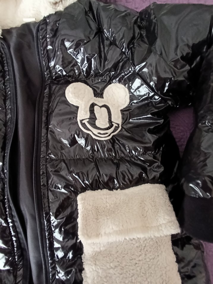 Kürklü Siyah Mickey Baskılı şismeerkek çocuk Montu - Görsel 3
