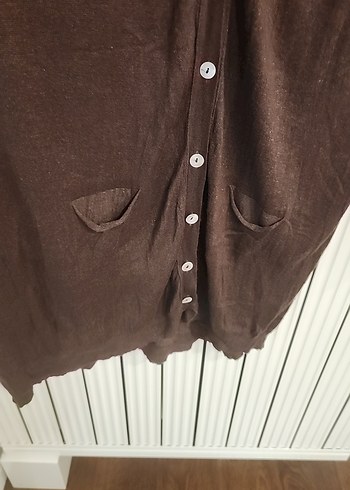 Düğmeli Kahverengi Midi Kadın Hırka - Görsel 4