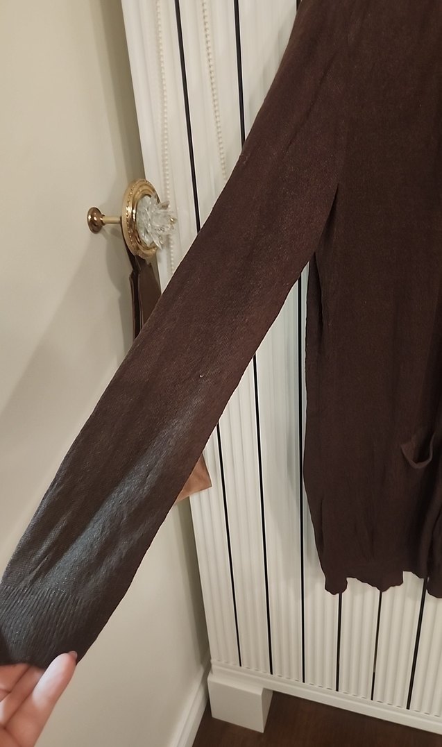 Düğmeli Kahverengi Midi Kadın Hırka - Görsel 3