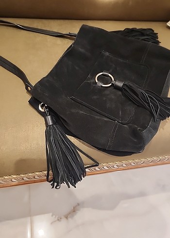 Zara Basıc Collection Siyah Süet Püsküllü Kadın Çanta - Görsel 2