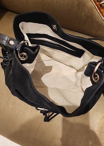 Zara Basıc Collection Siyah Süet Püsküllü Kadın Çanta - Görsel 5