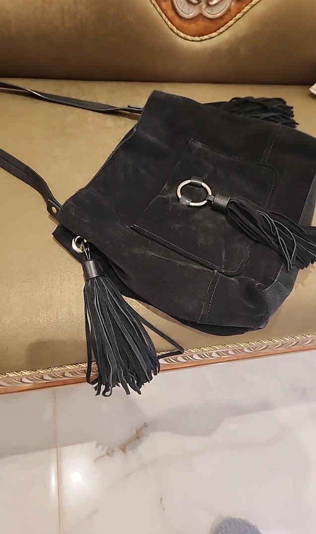 Zara Basıc Collection Siyah Süet Püsküllü Kadın Çanta - Görsel 2