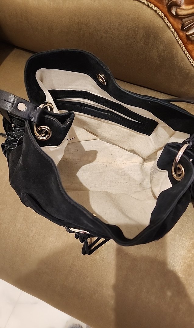 Zara Basıc Collection Siyah Süet Püsküllü Kadın Çanta - Görsel 5