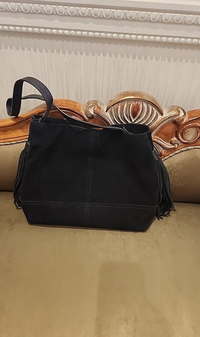 Zara Basıc Collection Siyah Süet Püsküllü Kadın Çanta - Görsel 4