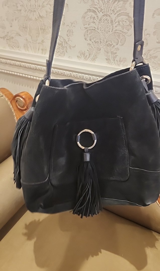 Zara Basıc Collection Siyah Süet Püsküllü Kadın Çanta - Görsel 3