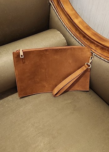 Kahverengi Kadın Süet Fermuarlı Clutch Çanta - Görsel 2
