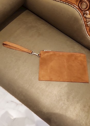 Kahverengi Kadın Süet Fermuarlı Clutch Çanta - Görsel 4