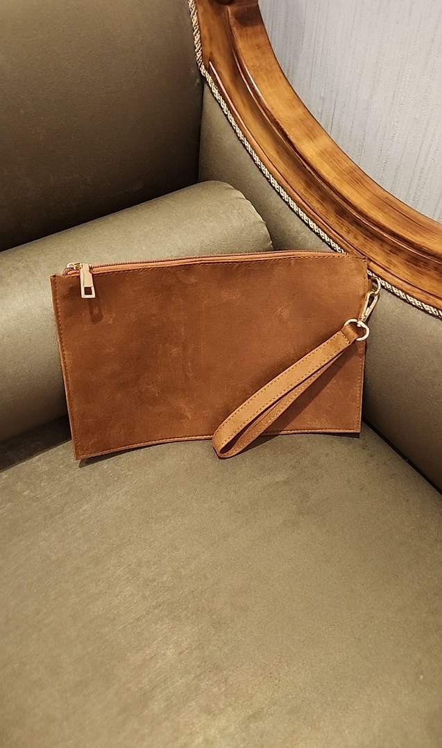 Kahverengi Kadın Süet Fermuarlı Clutch Çanta - Görsel 2