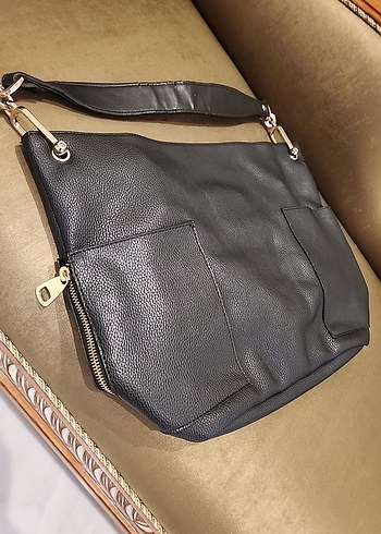 ADL Siyah Suni Deri Tokalı Kadın Çanta - Görsel 2