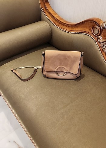 Bej Zincir Detaylı Suni Süet Suni Deri Kadın Çanta - Görsel 2