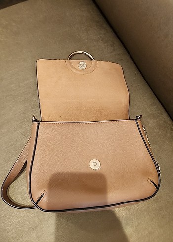 Bej Zincir Detaylı Suni Süet Suni Deri Kadın Çanta - Görsel 5