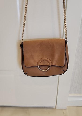 Bej Zincir Detaylı Suni Süet Suni Deri Kadın Çanta - Görsel 9