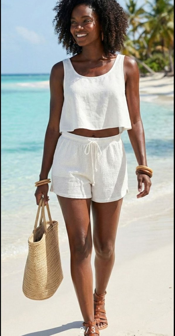 Beyaz Bürümcük Kumaş  Kadın Şort - Görsel 3